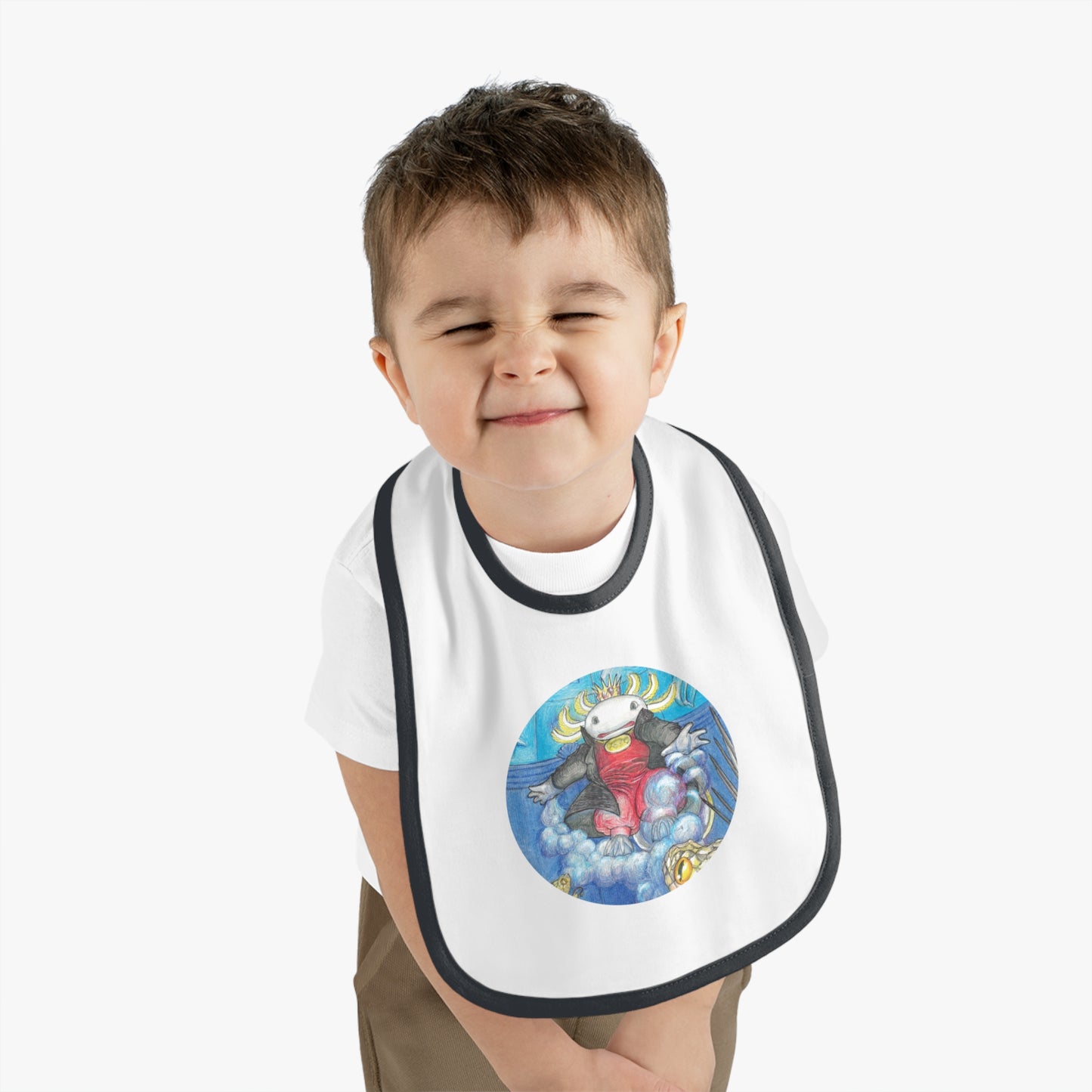 Baby Contrast Trim Jersey Bib with the Adventures of a King motif