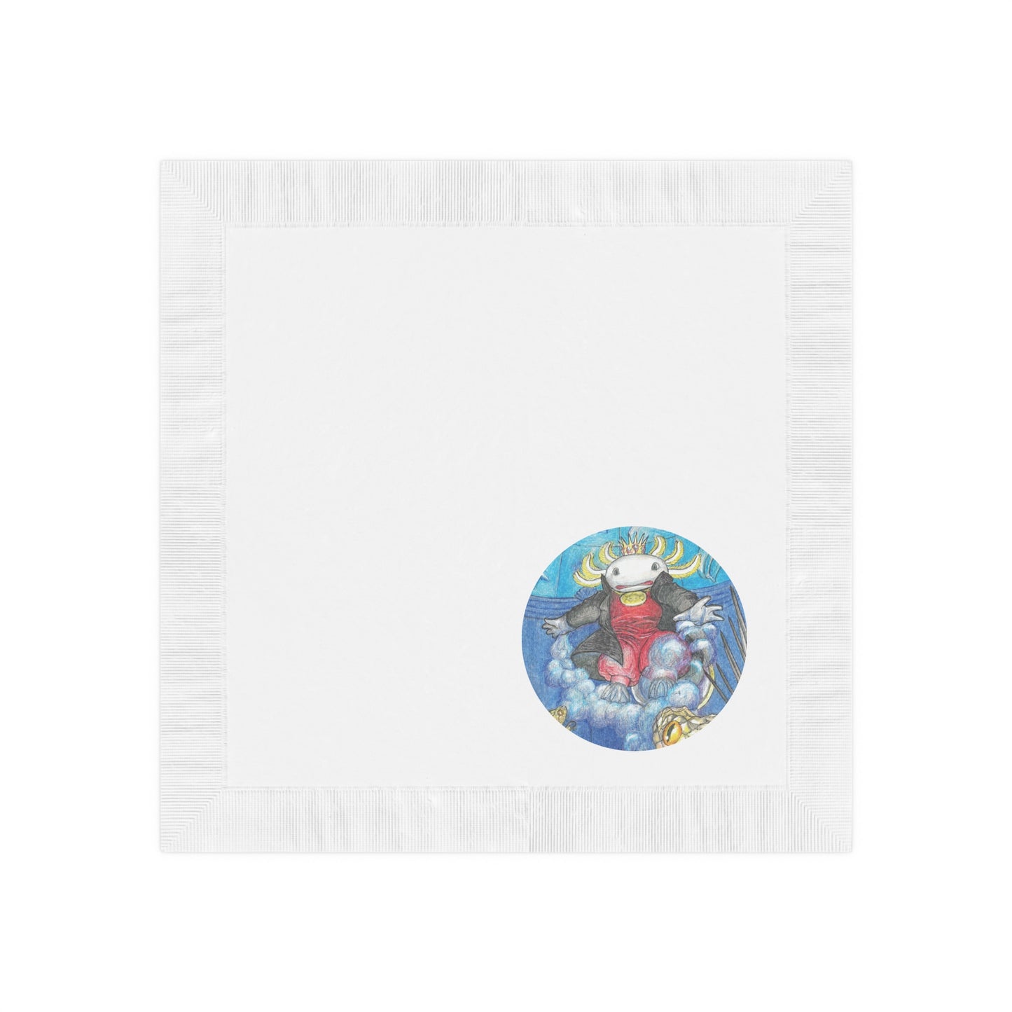 White Coined Napkins with Adventures of a King motif