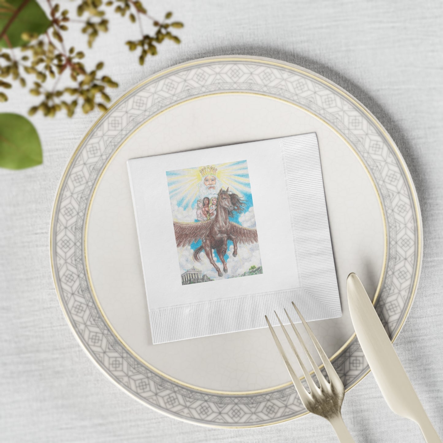 White Coined Napkins with Race to God's table motif