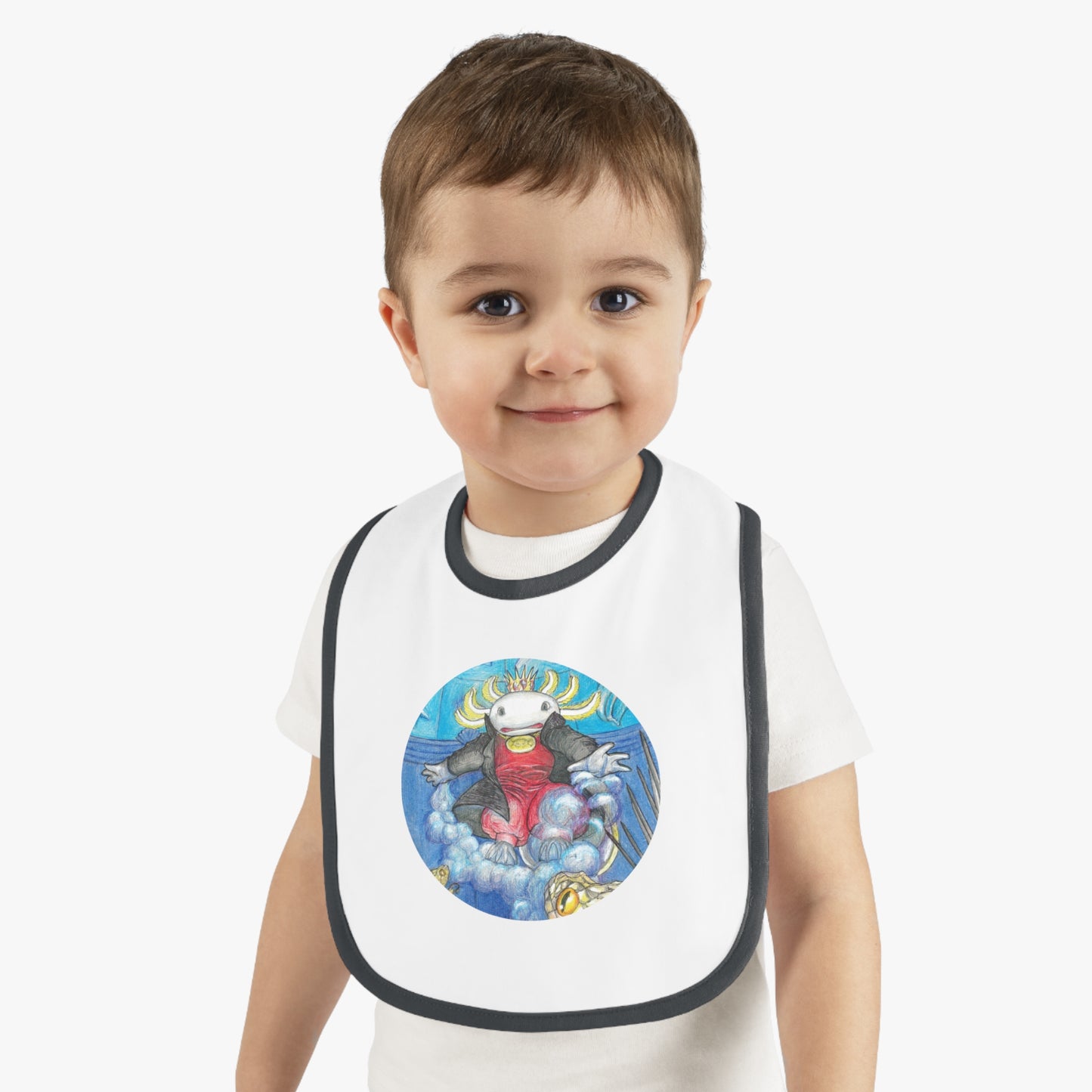 Baby Contrast Trim Jersey Bib with the Adventures of a King motif