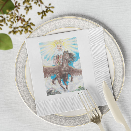 White Coined Napkins with Race to God's table motif