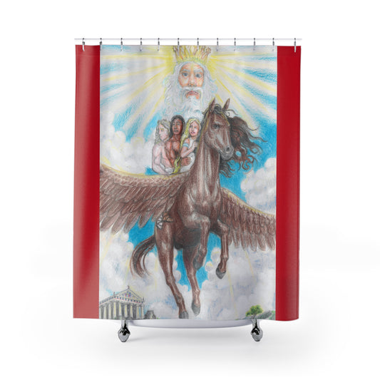 Shower Curtains with the Race to God's table motif