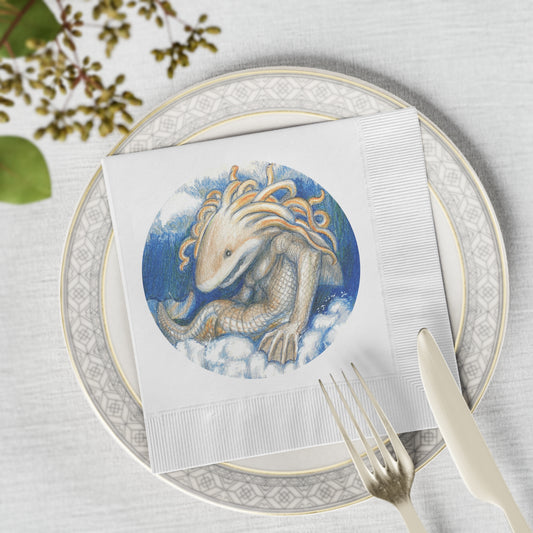 White Coined Napkins with Adventures of a King motif